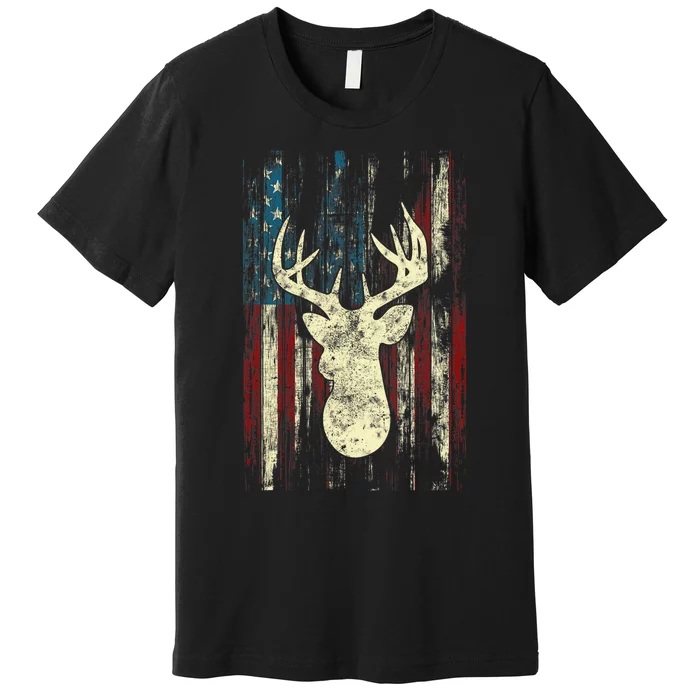 Distressed Patriotic Deer Hunting American flag Premium T-Shirt