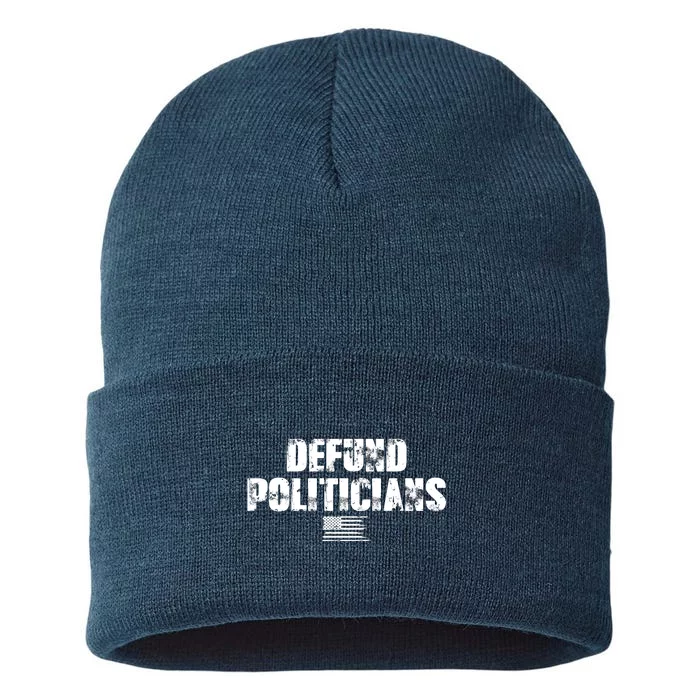 Defund Politicians Distressed Vintage USA Flag Sustainable Knit Beanie