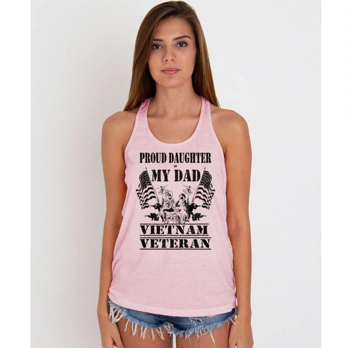 Distressed Proud Daughter Dad Vietnam Veteran Military Gift Cool Gift Women's Knotted Racerback Tank