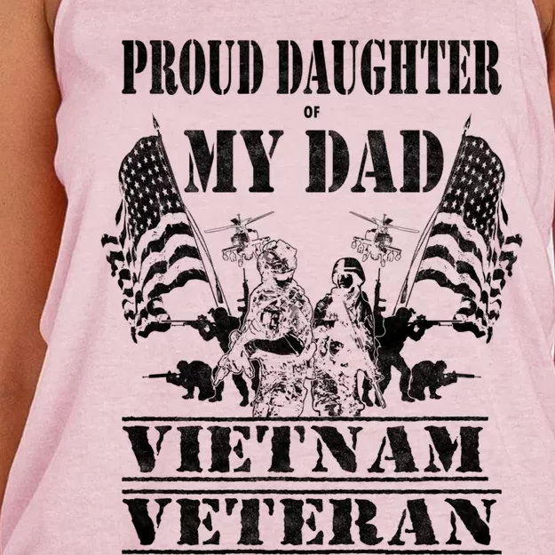 Distressed Proud Daughter Dad Vietnam Veteran Military Gift Cool Gift Women's Knotted Racerback Tank