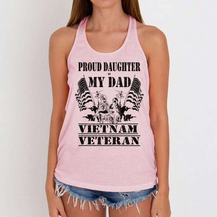 Distressed Proud Daughter Dad Vietnam Veteran Military Gift Cool Gift Women's Knotted Racerback Tank