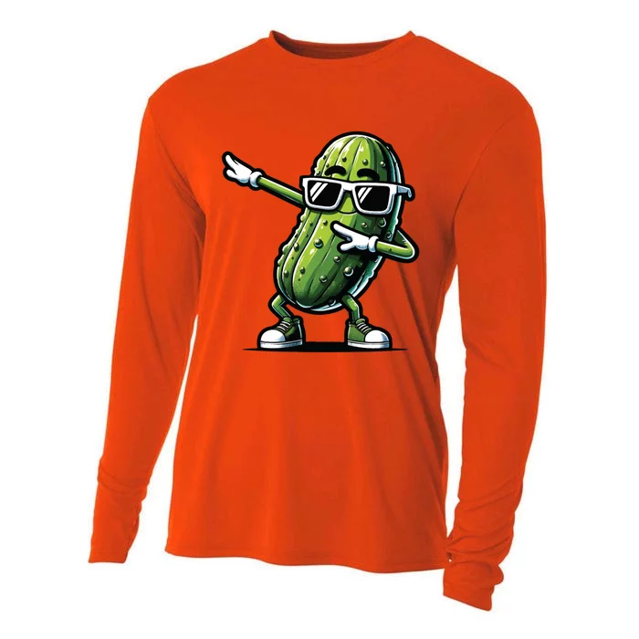 Dabbing Pickle Dancing Cucumber Pickle Food Squad Gift Cooling Performance Long Sleeve Crew