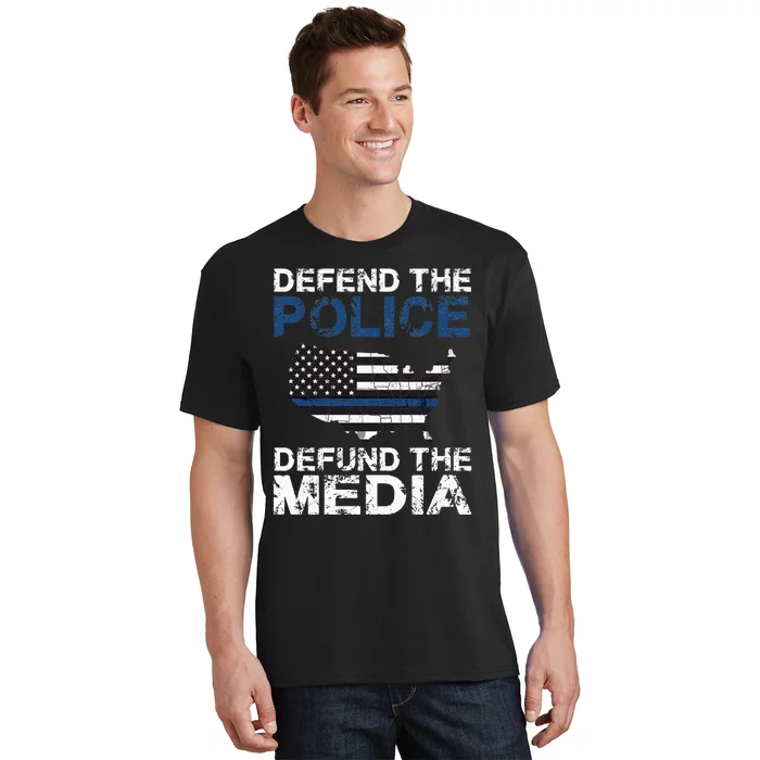 Defend Police Defund The Media American Flag USA T-Shirt