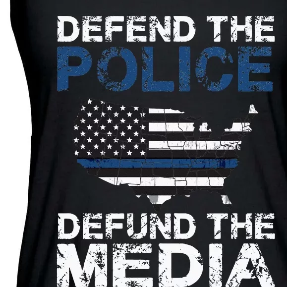 Defend Police Defund The Media American Flag USA Ladies Essential Flowy Tank