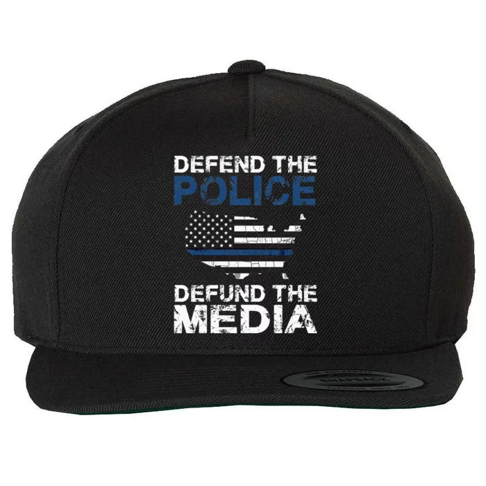 Defend Police Defund The Media American Flag USA Wool Snapback Cap