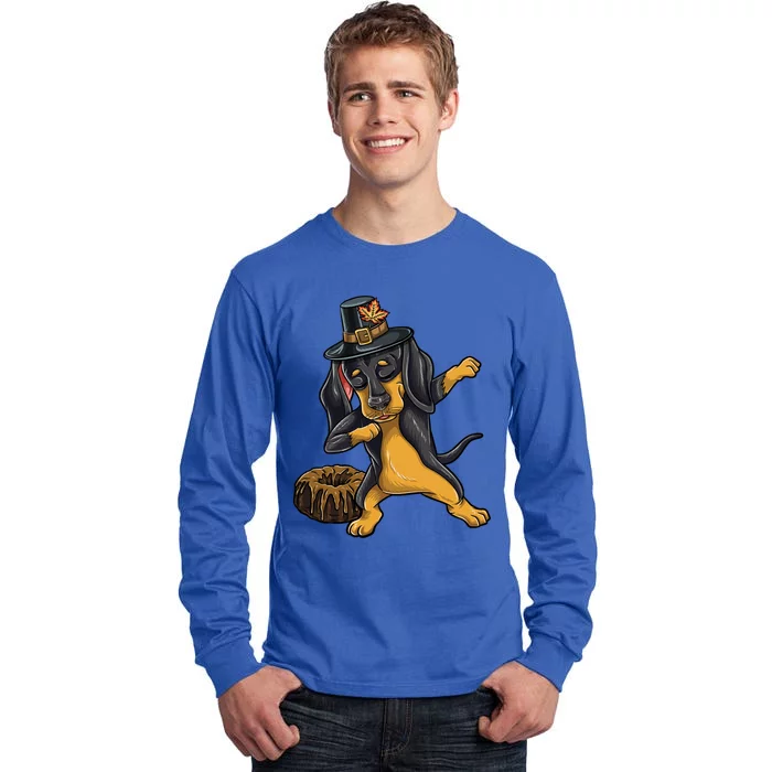 Dabbing Pilgrim Dachshund Pound Cake Thanksgiving Gift Tall Long Sleeve T-Shirt