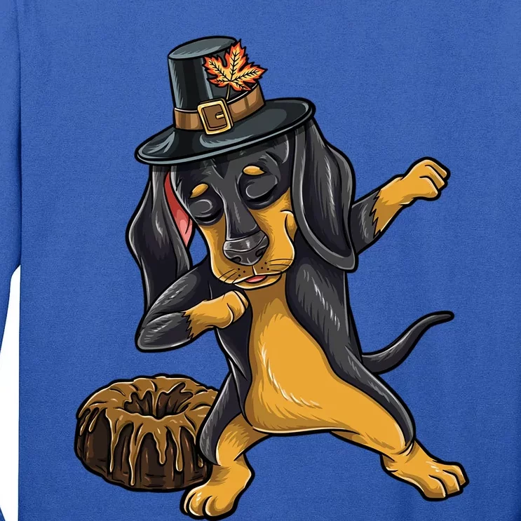 Dabbing Pilgrim Dachshund Pound Cake Thanksgiving Gift Tall Long Sleeve T-Shirt