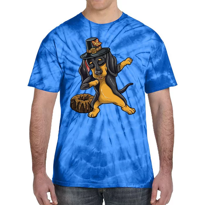 Dabbing Pilgrim Dachshund Pound Cake Thanksgiving Gift Tie-Dye T-Shirt