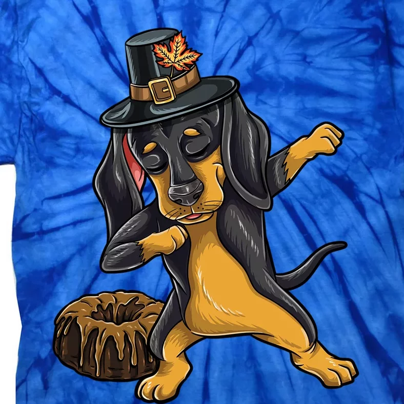 Dabbing Pilgrim Dachshund Pound Cake Thanksgiving Gift Tie-Dye T-Shirt