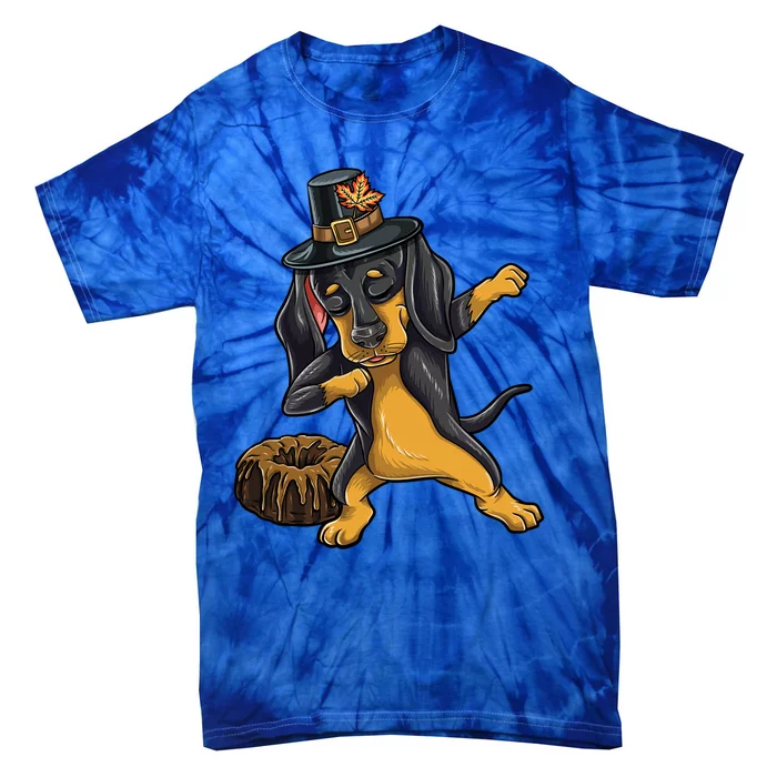 Dabbing Pilgrim Dachshund Pound Cake Thanksgiving Gift Tie-Dye T-Shirt