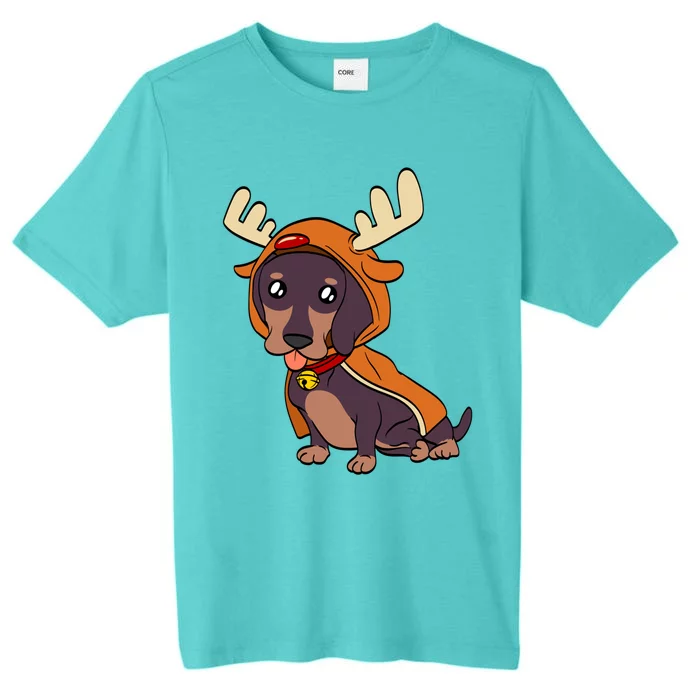 Dachshund Puppy Dressed As Reindeer Dogs Xmas Gift ChromaSoft Performance T-Shirt