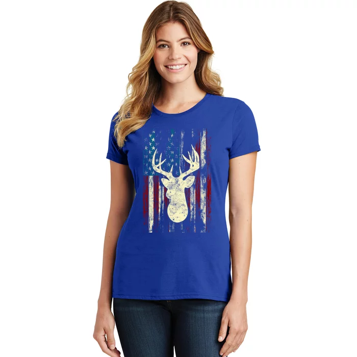 Distressed Patriotic Deer Hunting American Flag Gift Women's T-Shirt