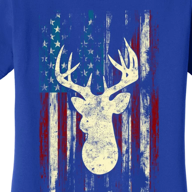 Distressed Patriotic Deer Hunting American Flag Gift Women's T-Shirt