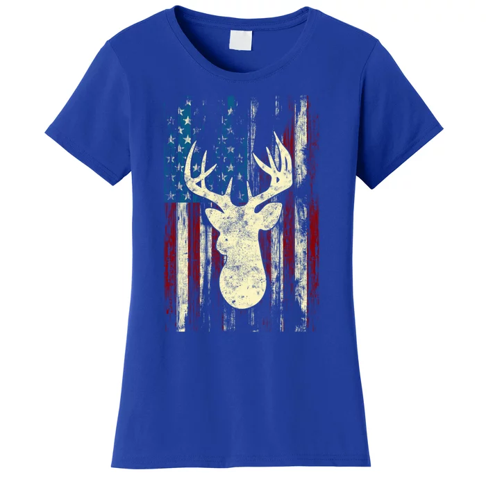 Distressed Patriotic Deer Hunting American Flag Gift Women's T-Shirt