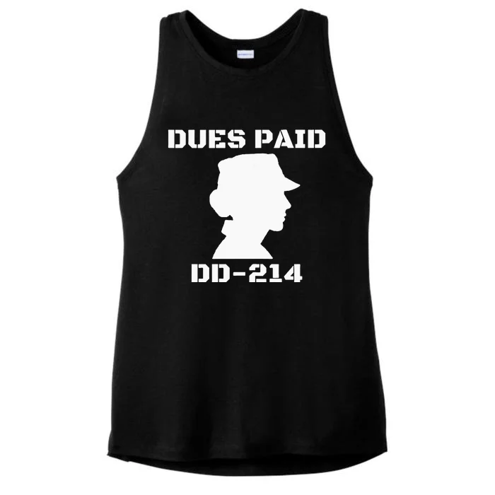 Dues Paid DD214 Female Veterans Day Women Ex Army Soldier Ladies Tri-Blend Wicking Tank