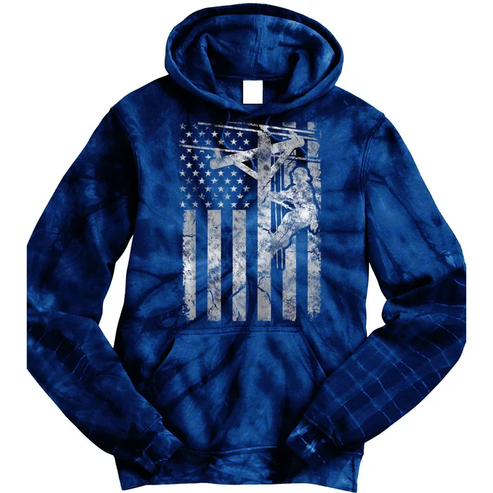 Distressed Patriotic Electric Cable Lineman American Flag Zip Hoodie Tie Dye Hoodie