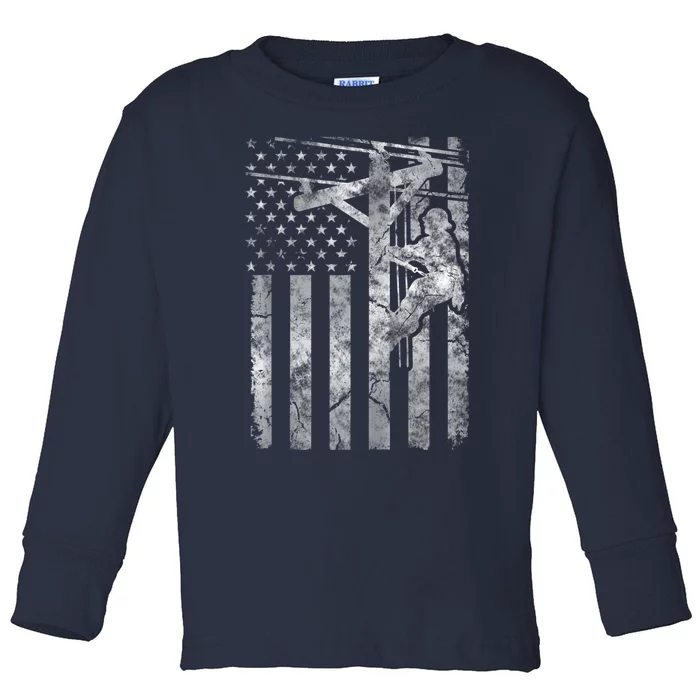 Distressed Patriotic Electric Cable Lineman American Flag Zip Hoodie Toddler Long Sleeve Shirt