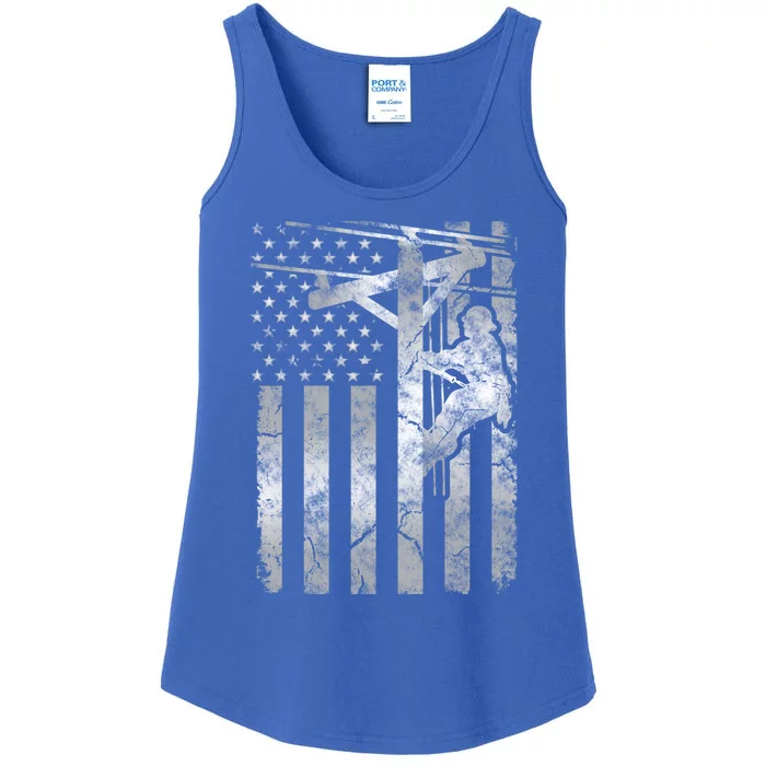 Distressed Patriotic Electric Cable Line American Flag Great Gift Ladies Essential Tank