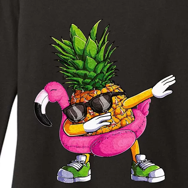 Dabbing Pineapple Flamingo Tropical Aloha Beach Hawaiian Womens CVC Long Sleeve Shirt