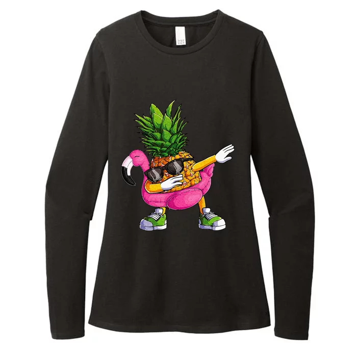 Dabbing Pineapple Flamingo Tropical Aloha Beach Hawaiian Womens CVC Long Sleeve Shirt