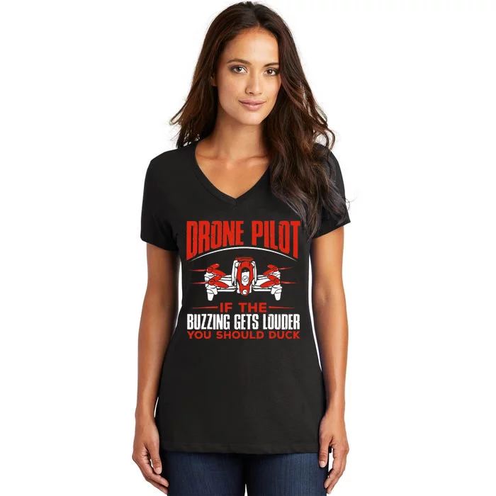 Drone Pilot Funny Drones Drone Pilot Quadrotor Women's V-Neck T-Shirt