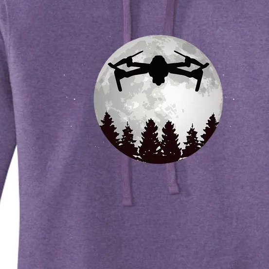 Drone Pilot Full Moon Funny Fpv Drone Quadcopter Women's Pullover Hoodie