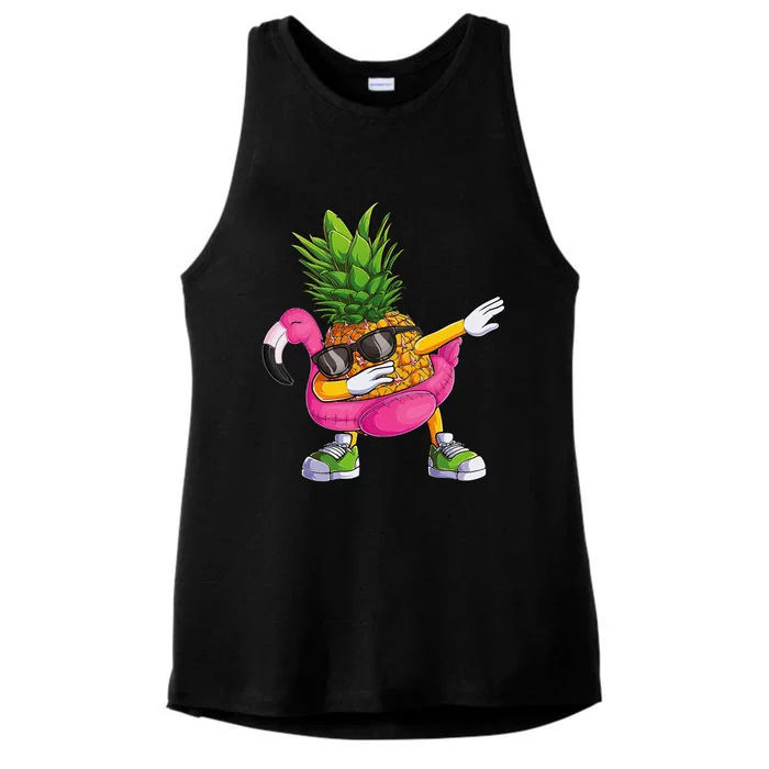 Dabbing Pineapple Flamingo Tropical aloha Beach Hawaiian Ladies Tri-Blend Wicking Tank