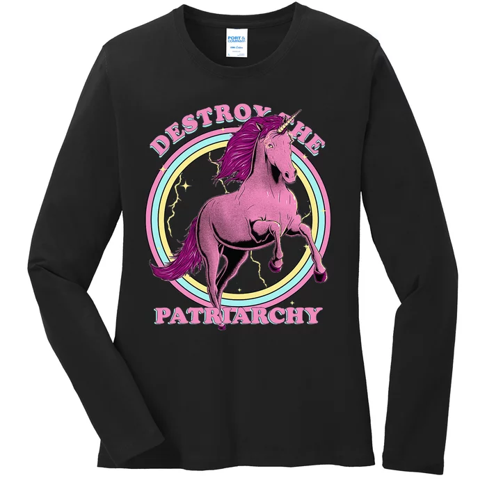 Destroy Patriarchy Feminism Unicorn Feminist Empowered Ladies Long Sleeve Shirt