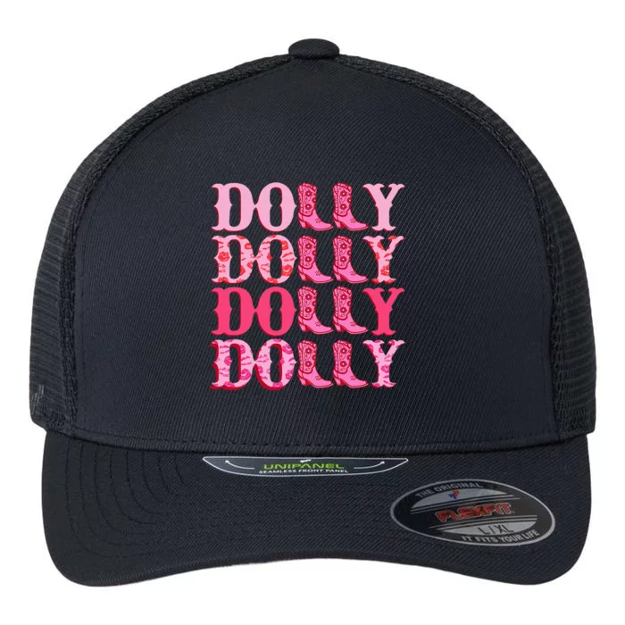 Dolly Personalize First Name Groovy Cowboy Boots Flexfit Unipanel Trucker Cap