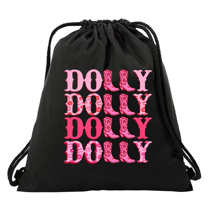 Dolly Personalize First Name Groovy Cowboy Boots Drawstring Bag