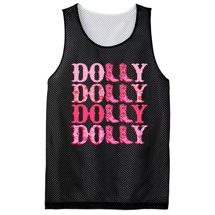 Dolly Personalize First Name Groovy Cowboy Boots Mesh Reversible Basketball Jersey Tank