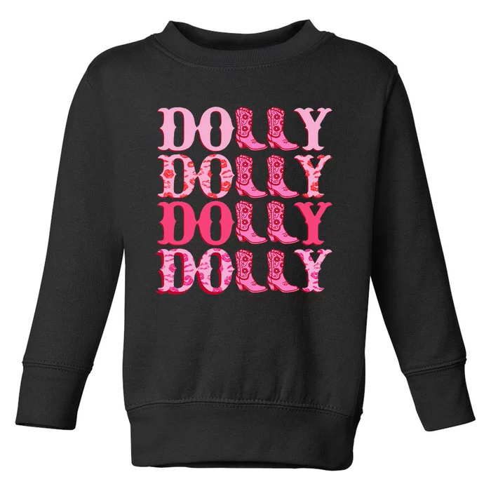 Dolly Personalize First Name Groovy Cowboy Boots Toddler Sweatshirt