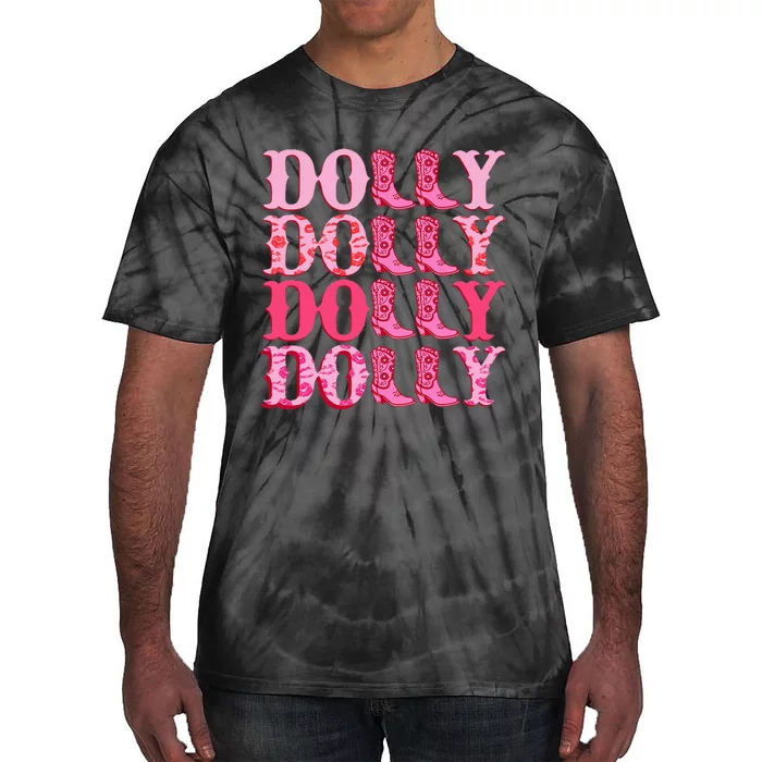 Dolly Personalize First Name Groovy Cowboy Boots Tie-Dye T-Shirt