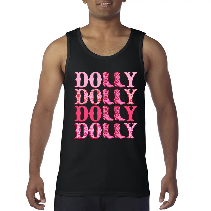 Dolly Personalize First Name Groovy Cowboy Boots Tank Top