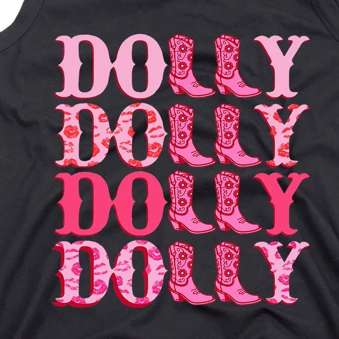 Dolly Personalize First Name Groovy Cowboy Boots Tank Top