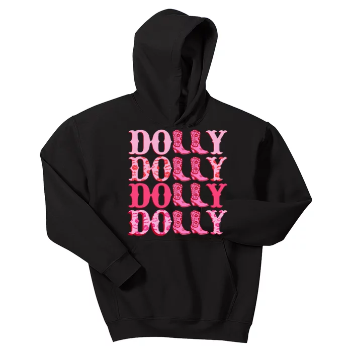 Dolly Personalize First Name Groovy Cowboy Boots Kids Hoodie