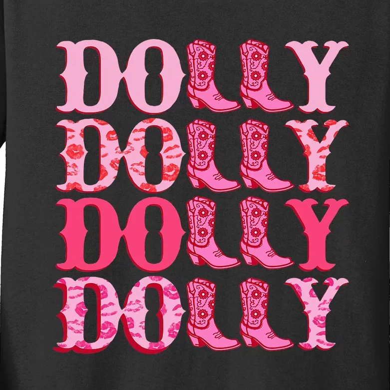 Dolly Personalize First Name Groovy Cowboy Boots Kids Long Sleeve Shirt