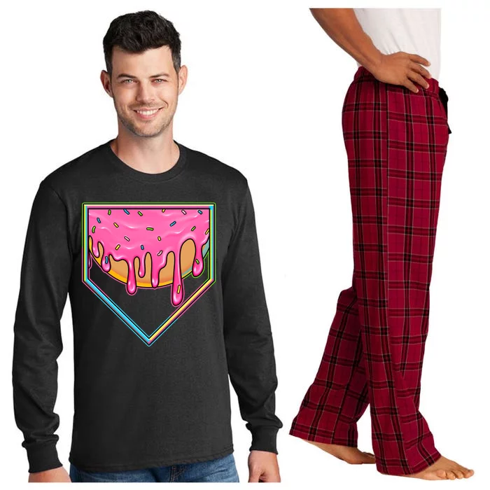 Dripping Pink Frosting Donut Baseball Diamond Home Plate Long Sleeve Pajama Set