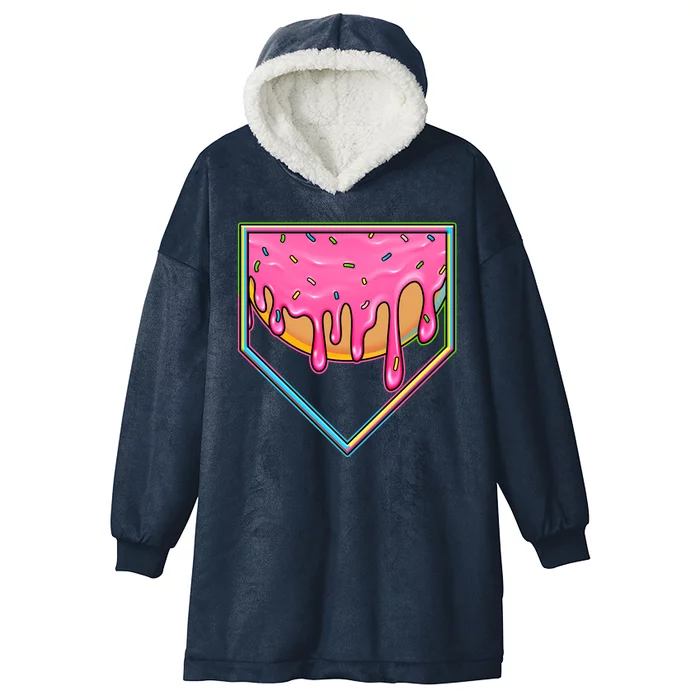 Dripping Pink Frosting Donut Baseball Diamond Home Plate Hooded Wearable Blanket