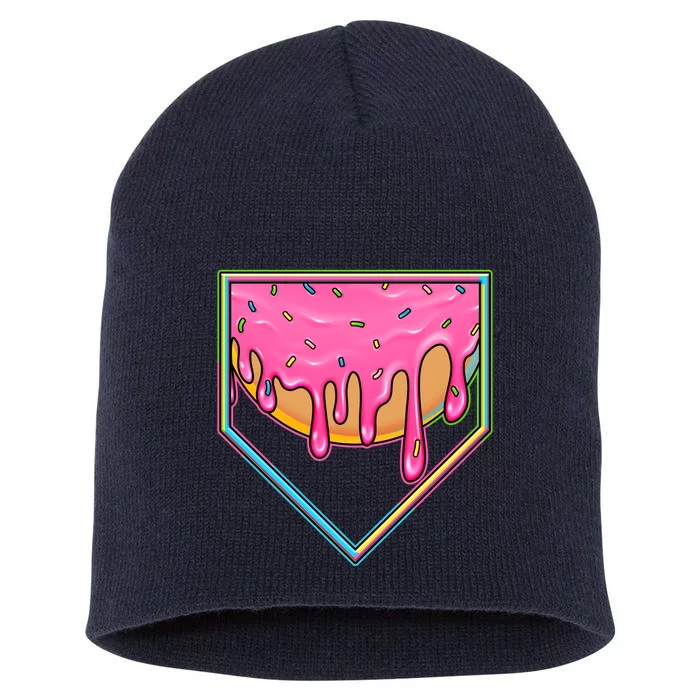 Dripping Pink Frosting Donut Baseball Diamond Home Plate Short Acrylic Beanie