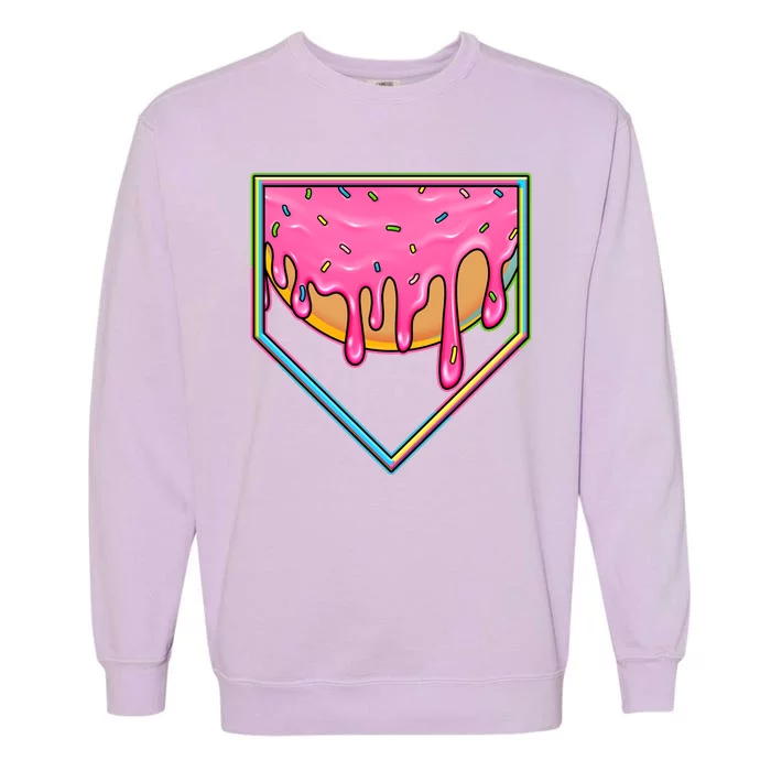 Dripping Pink Frosting Donut Baseball Diamond Home Plate Garment-Dyed Sweatshirt