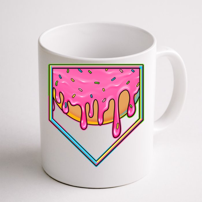 Dripping Pink Frosting Donut Baseball Diamond Home Plate Front & Back Coffee Mug