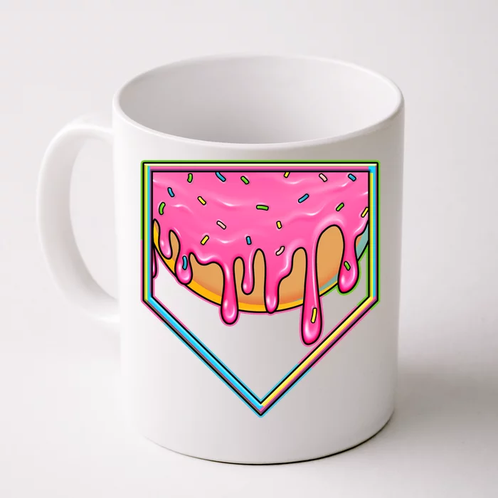 Dripping Pink Frosting Donut Baseball Diamond Home Plate Front & Back Coffee Mug