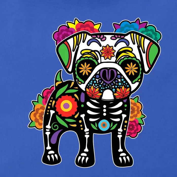 Dog Pug Floral Skeleton Day Of Dead Dia De Los Muertos Zip Tote Bag