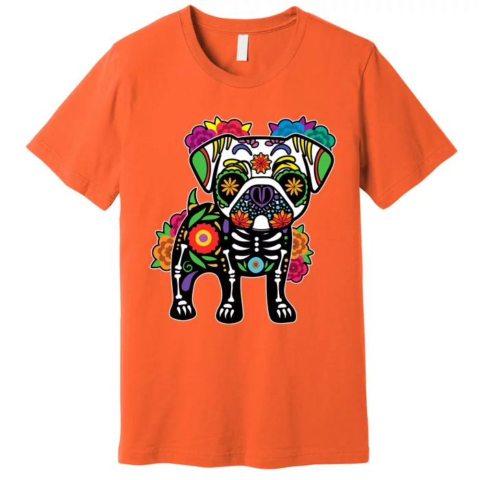 Dog Pug Floral Skeleton Day Of Dead Dia De Los Muertos Premium T-Shirt