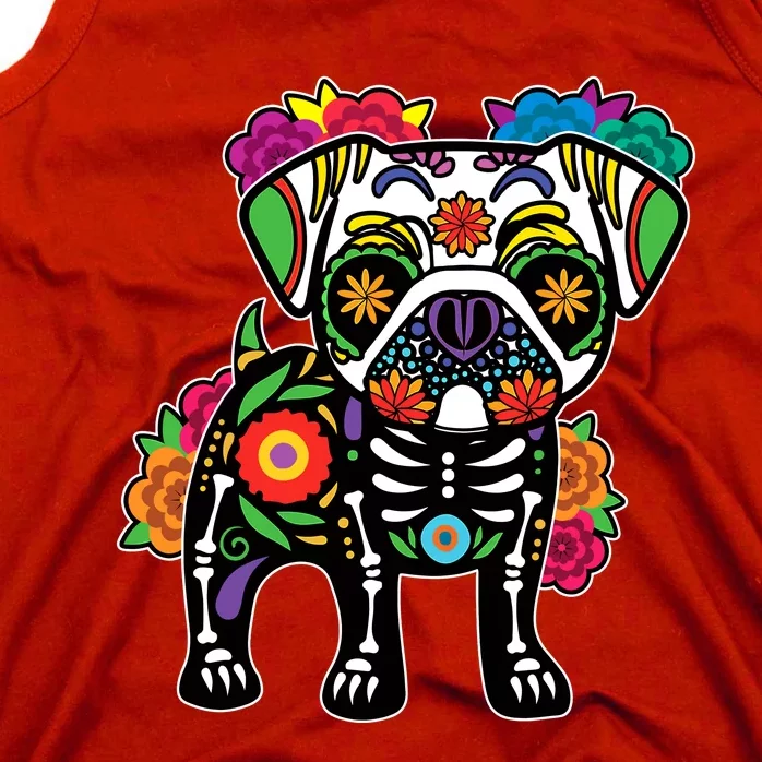 Dog Pug Floral Skeleton Day Of Dead Dia De Los Muertos Tank Top