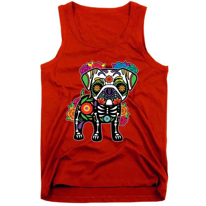 Dog Pug Floral Skeleton Day Of Dead Dia De Los Muertos Tank Top