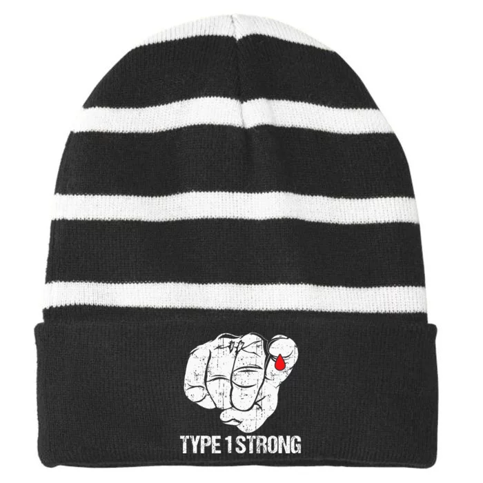 Diabetic Patients Fighter Awareness Diabetes Type 1 Striped Beanie with Solid Band