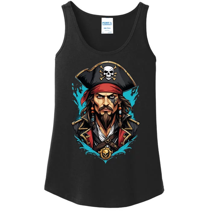 Detailed Pirate Face Ladies Essential Tank