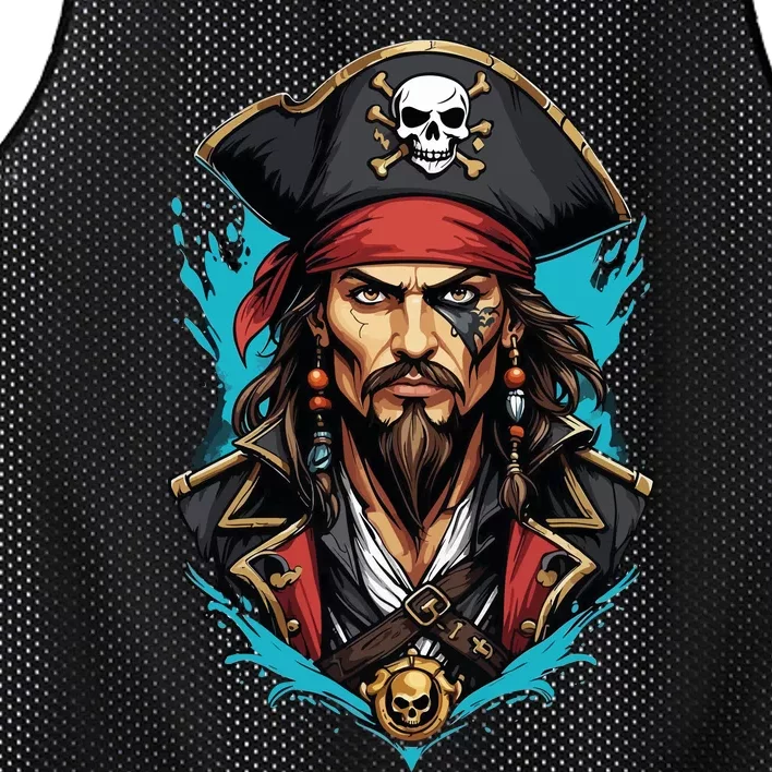 Detailed Pirate Face Mesh Reversible Basketball Jersey Tank